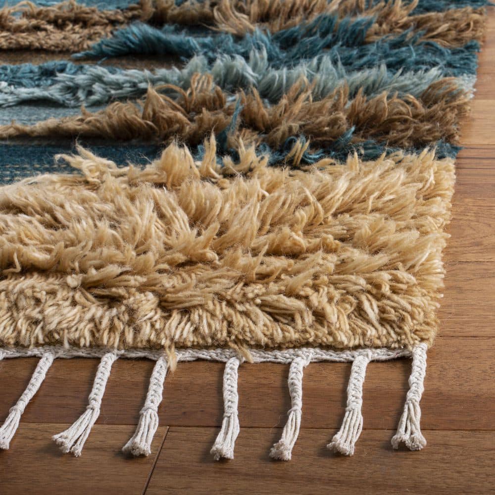 Hand-Knotted Blue and Beige Wool 8' x 10' Rug