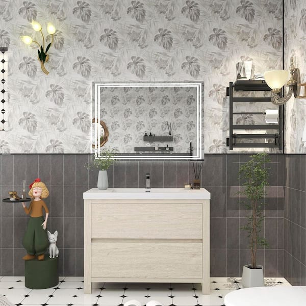 Louis 42 in. W x 20 in. D x 35 in. H Single Sink Freestanding Bath Vanity in Light Wood with White Acrylic Top