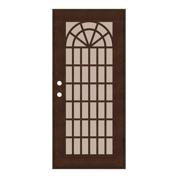 Unique Home Designs 32 in. x 80 in. Trellis Copperclad Left-Hand Surface Mount Security Door with Desert Sand Perforated Metal Screen
