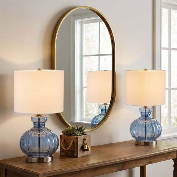 C Cattleya 20.25 in. Blue Gourd Table Lamp with Glass Base and