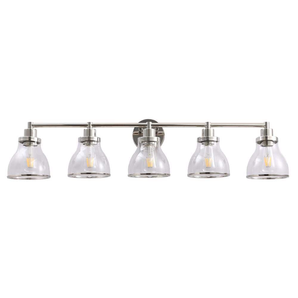 Sun 39 in. 5-Light Polish Nickel Vanity Light with Clear Glass