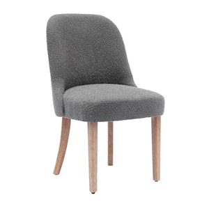 Plush Stain Resistant Boucle Upholstered Living Room Accent Side Chair with Natural Wood Finish Legs in Gray
