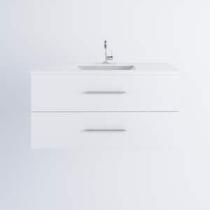 Napa 48 in. W x 22 in. D x 21-3/8 in. H Single Sink Bathroom Vanity Wall Mounted in White with White Quartz Countertop