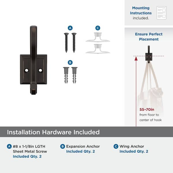 Amerock Kinsale 5-1/4 in. L Oil Rubbed Bronze Double Prong Wall Hook  H37002ORB - The Home Depot