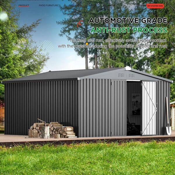 Sudzendf 12 ft. W x 12 ft. D Dark Gray Metal Garden Sheds and