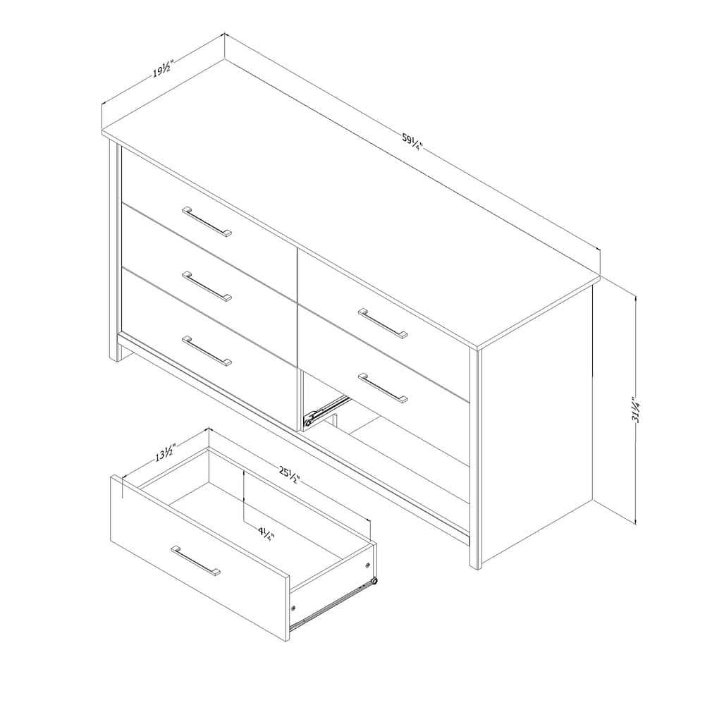 White Pine Farmhouse Double Dresser with Metal Handles