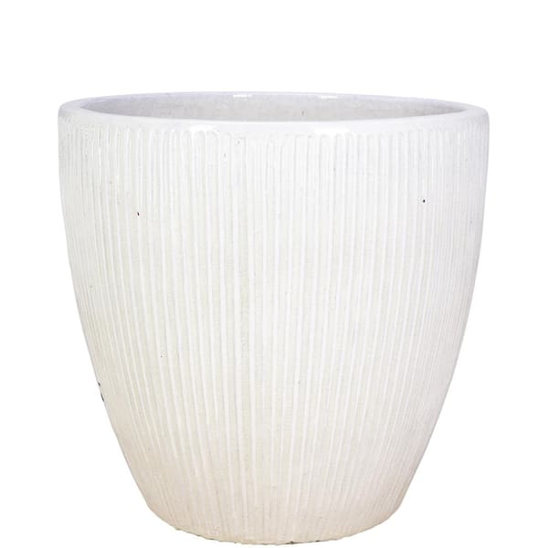 Unbranded 15 in. Crackle White Ceramic Ribby Egg Planter