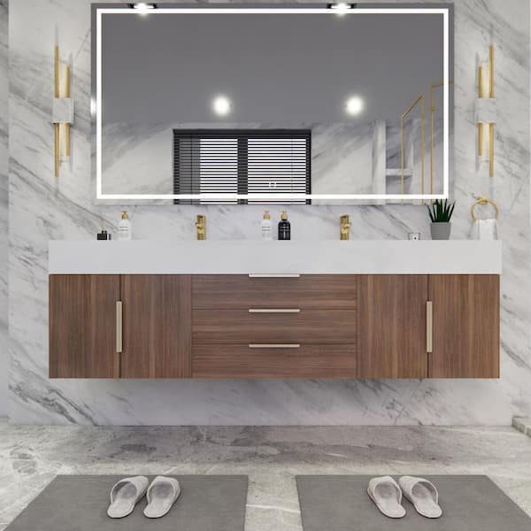 BV Better Vanity Bethany 71 in. W. x 20 in. D x 22 in. H Double Sink Floating Bath Vanity in Rosewood with White Acrylic Top