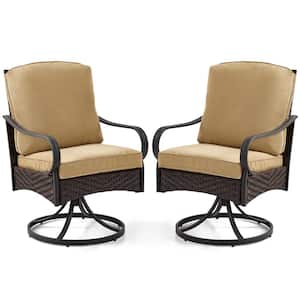 2-Piece Patio Dining Chairs Set, Outdoor Swivel Rocker Patio Chairs with Cushion, Wicker Patio Chairs, Khaki