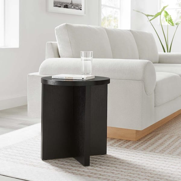 MODWAY Silas 15.5 in. W Round Wood Side End Table in Black