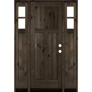 64 in. x 96 in. Knotty Alder 3 Panel Left-Hand/Inswing Clear Glass Black Stain Wood Prehung Front Door with Sidelites