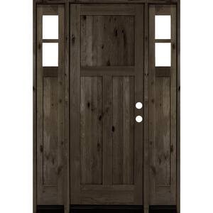 70 in. x 96 in. Knotty Alder 3 Panel Left-Hand/Inswing Clear Glass Black Stain Wood Prehung Front Door with Sidelites