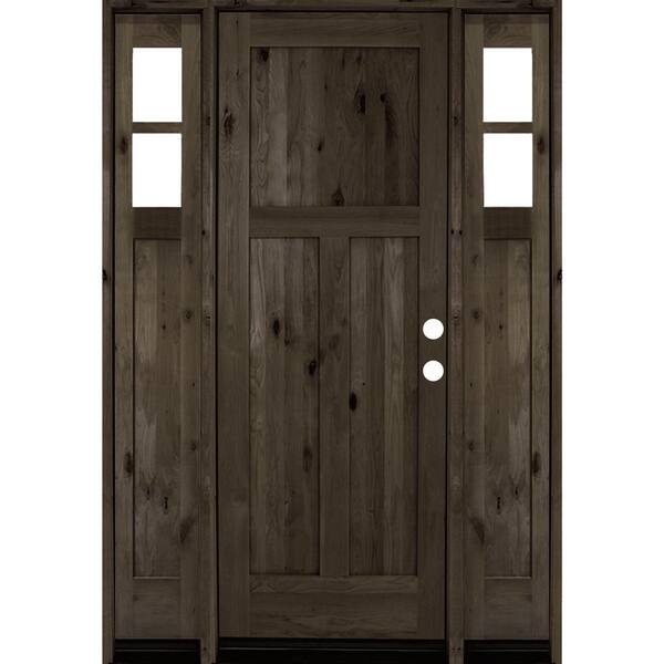 Krosswood Doors 70 in. x 96 in. Knotty Alder 3 Panel Left-Hand/Inswing Clear Glass Black Stain Wood Prehung Front Door with Sidelites