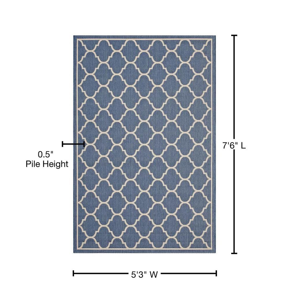 Blue and Beige Rectangular Trellis Synthetic Area Rug