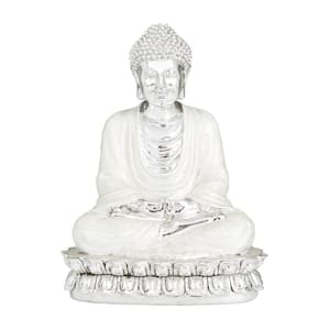 12 in. x 9 in. Silver Polystone Eclectic Buddha Sculpture