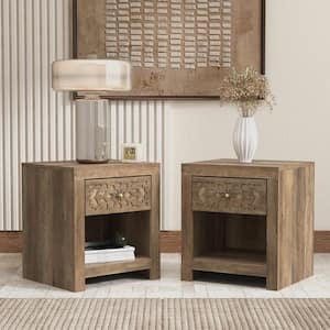 Avaro 1 Drawer Knotty Oak Sidetable Nightstand (20.3 in. H x 17.8 in. W x 16.1 in. D)(Set of 2)