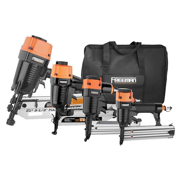 Freeman Pneumatic Framing and Finishing Nailer and Stapler Kit with Bag and Fasteners (4-Piece)