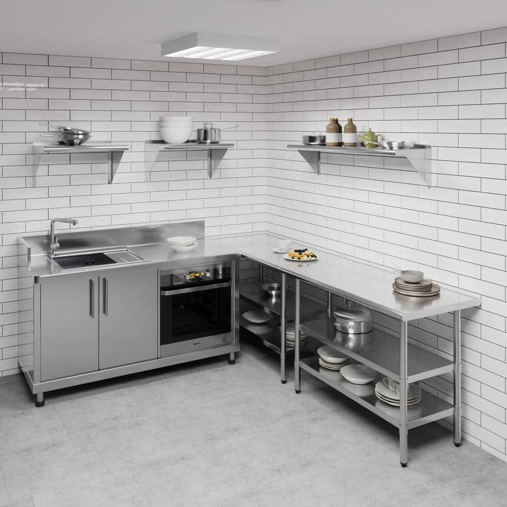 48" Long Stainless Steel Wall Shelf with Brackets
