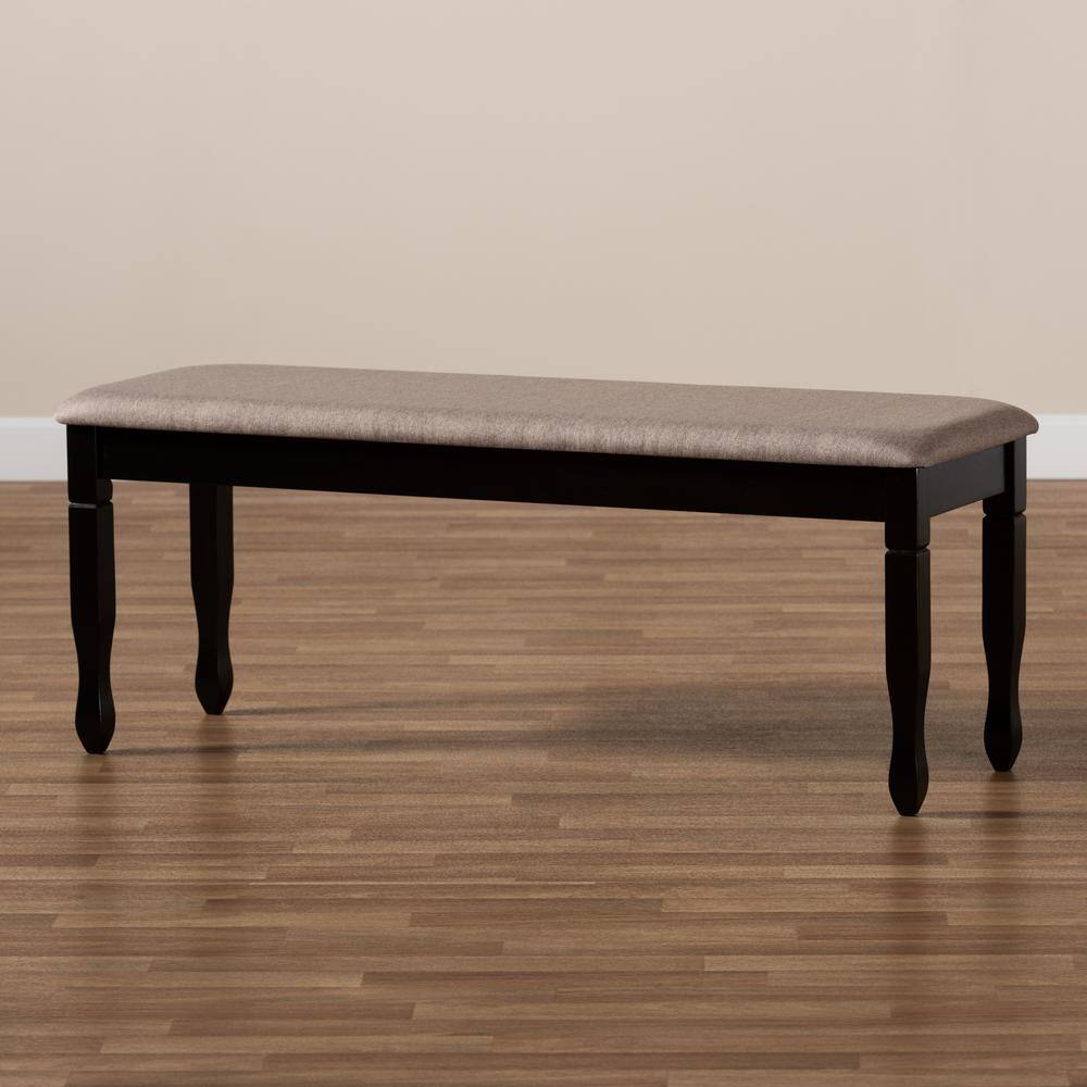 Corey Beige Fabric Upholstered Dark Brown Wood Dining Bench