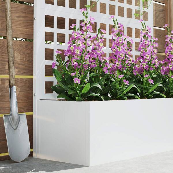 Outsunny - 43.3 in. W x 15.9 in. D x 70.1 in. H White Metal Outdoor Planter Box, Galvanized Raised Garden Bed with Trellis 1-Pack