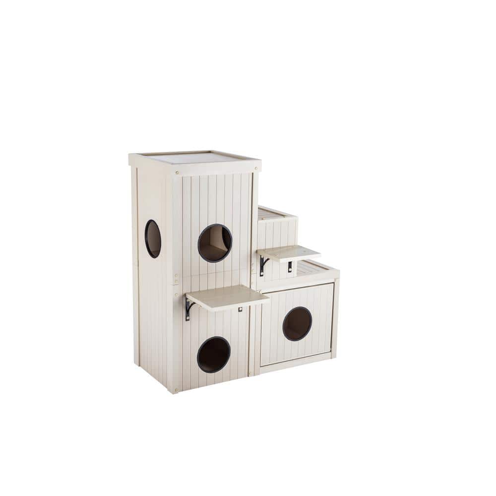 EcoFlex Beige Multi-Level Outdoor Cat House with Shelves