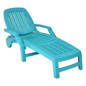Turquoise Polypropylene Adjustable Patio Sun Lounger with Wheels for Pool Sunbathing Beach Lawn Poolside