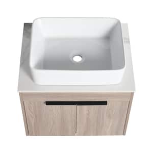 23.6 in. W x 18.9 in. D x 23.6 in. H Floating Bath Vanity Wall Mounted in White Oak with White Sintered Stone Top