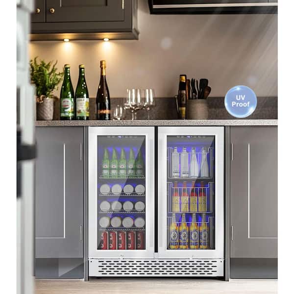 Dual Zone 30 in. Built-In/Freestanding 60-Wine Bottles and 130-Cans with RGB LED Lighting, Stainless Steel