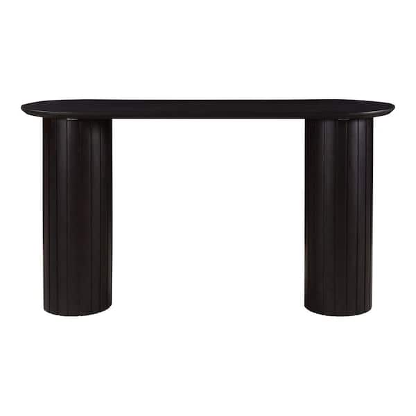 Tatiana 54 in. Black Oval Solid Acacia Wood Console Table with Ribbed Pillar Legs