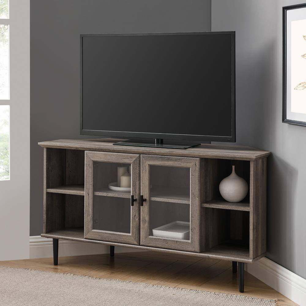 Welwick Designs 48 in. Grey Wash Composite Corner TV Stand Fits TVs Up ...