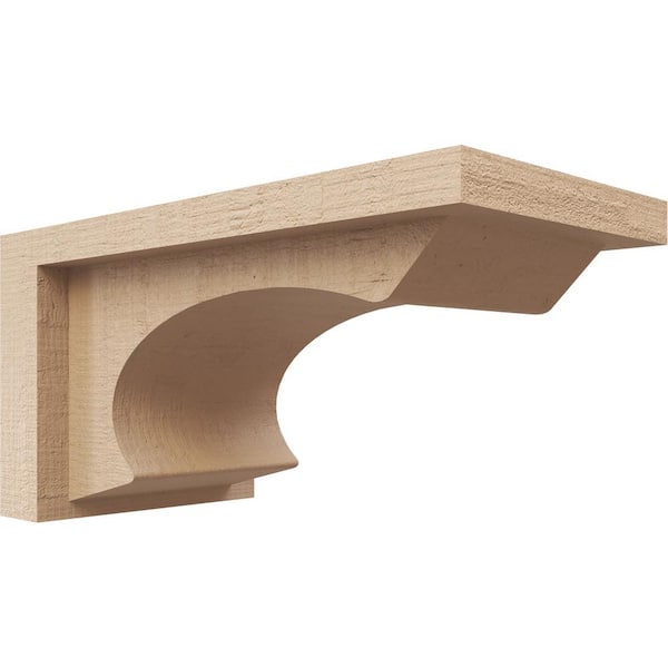 Ekena Millwork 4 in. x 4 in. x 8 in. Series 3 Wide Emerson Rough Cedar Woodgrain Timberthane Polyurethane Corbel, Primed Tan