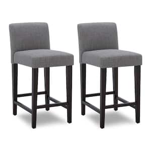 24 in. Pallas Fog High Back Wood Counter Stool with Fabric Seat (Set of 2)