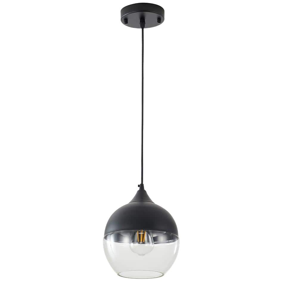 Jake 60-Watt 1-Light Matte Black Cone Mini Pendant Light with Tinted Glass 