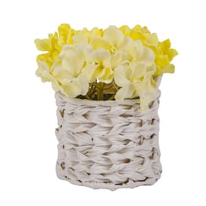 10 in. Artificial Floral Arrangements Hydrangea in Basket Color: Light Yellow