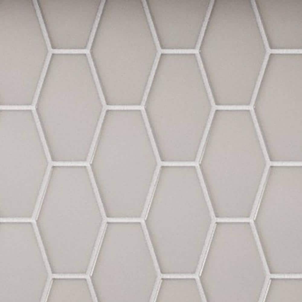 Elongated Hexagon White Matte Glass Mosaic Tile