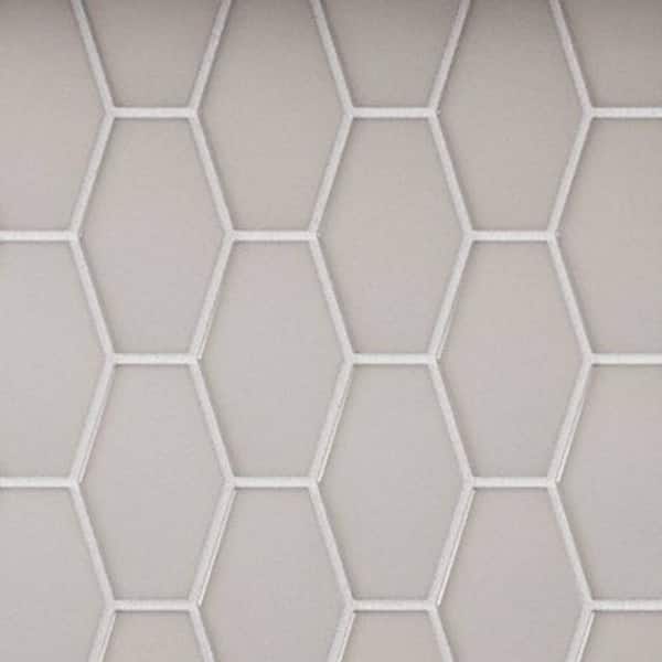 Long Hex 2.83 in. x 3.54 in. Marsh Matte Glass Mesh-Mounted Mosaic Tile Sample