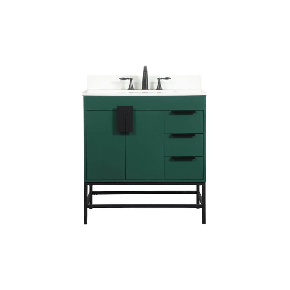 Simply Living 32 in. W x 22 in. D x 33.5 in. H Bath Vanity in Green with Iv