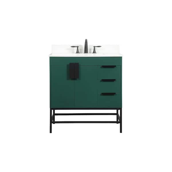 Unbranded Simply Living 32 in. W x 22 in. D x 33.5 in. H Bath Vanity in Green with Ivory White Engineered Marble Top