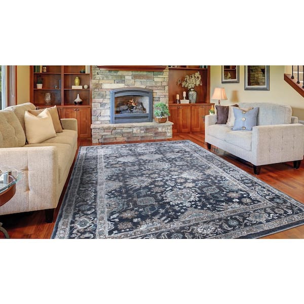 FLOOR ART Quince Navy/Blue 5 ft. x 7 ft. Medallion Vinyl Rectangle Area Rug  8214.42.51 - The Home Depot