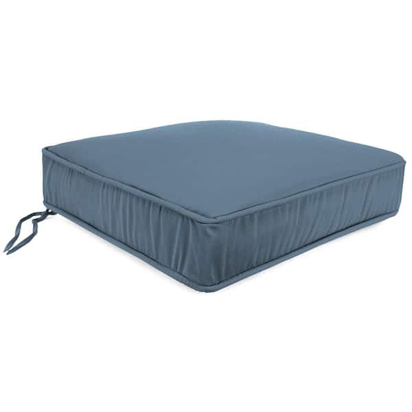 Jordan Manufacturing Sunbrella 22.5 in. x 21.5 in.Spectrum Denim Blue Solid Rectangular Boxed Edge Outdoor Deep Seat Cushion with Ties & Welt
