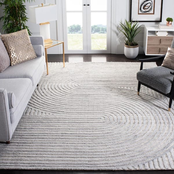 Southampton 8 ft. x 8 ft. Gray Meander Striped Square Area Rug