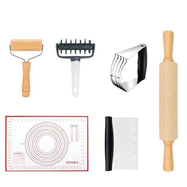 Classic Natural Wood Baking Tool Set with Pastry Blender and Dough Docker for Pizza, Bread and Pastry Making