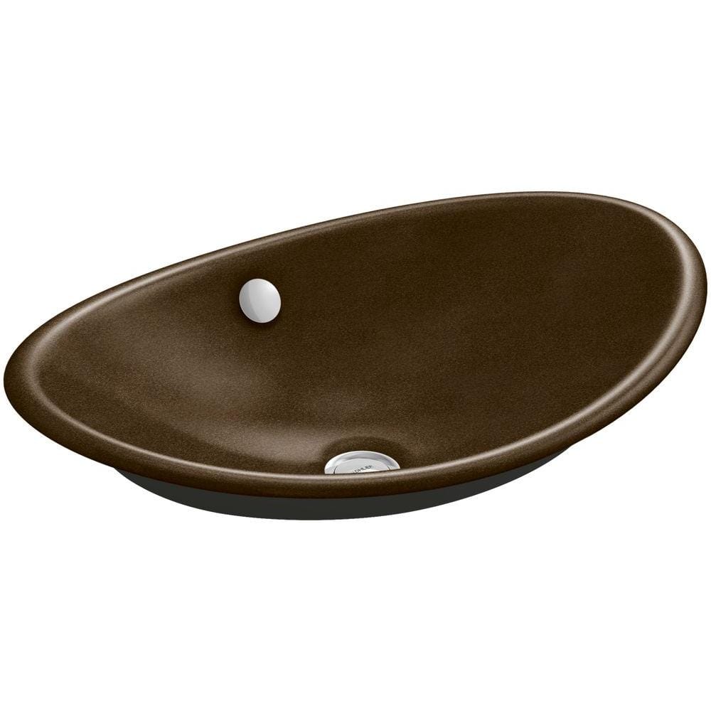 Kohler Iron Plains Vessel Cast Iron Bathroom Sink In Black N Tan With Iron Black Painted Underside And Overflow K 5403 P5 Ka The Home Depot