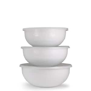 Solid White 3-Piece Enamelware Mixing Bowl Set with Lids