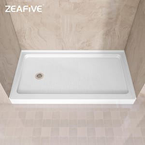 60 in. L x 32 in. W Alcove Shower Pan Base with Left Drain in White Rectangular Single Threshold Shower Floor Base