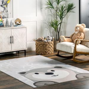 Indigo Otter Kids Machine Washable Light Gray Doormat 3 ft. x 5 ft. Accent Rug