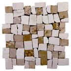 Block Tile Tan/White Blend 11 in. x 11 in. x 9.5mm Mesh-Mounted Mosaic Tile (9.28 sq. ft. / case)