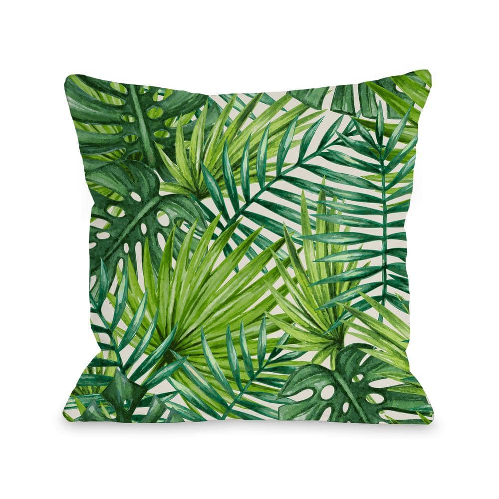 LetterTrunk Blue and Green Palm Leaves Summer Beach Throw Pillow Multicolor 16x16