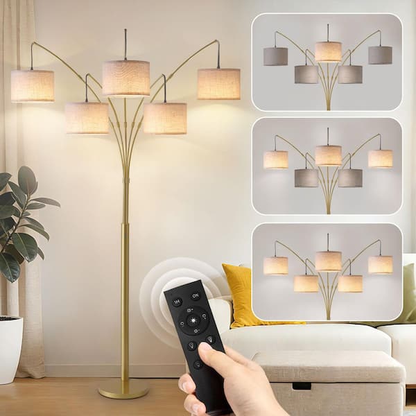 80" Arc Gold Modern 5-Light Tall Standing Tree-Style Floor Lamp with Remote, Adjustable Arched Arm, 3-Color Temperature