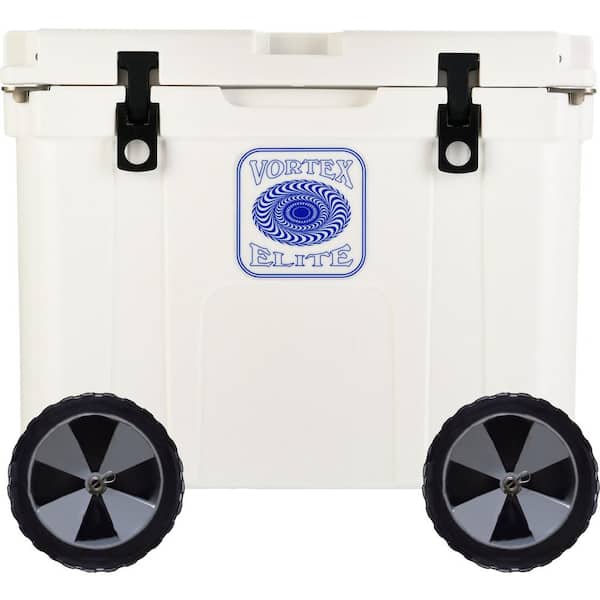 Vortex Elite 55 Qt. Rotational-Molded Customizable Cooler System with 2-Sets of Beach Wheels in White